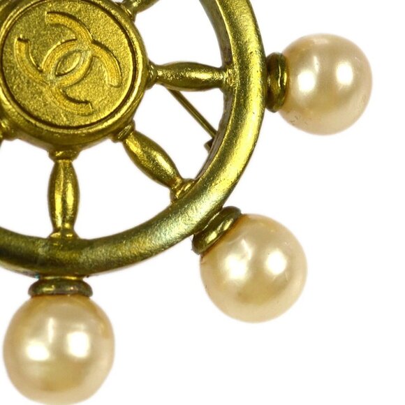 Chanel Artificial Pearl Rudder Charm Brooch Pin 94P 99632 - Picture 2 of 6